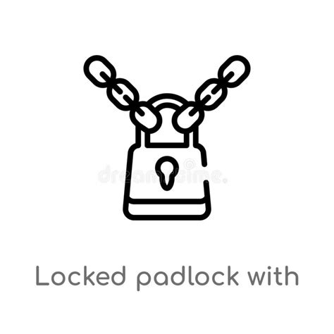 Outline Locked Padlock With Chain Vector Icon Isolated Black Simple