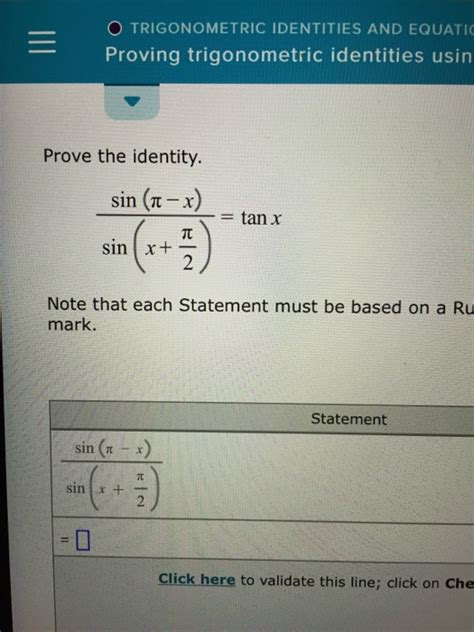 Solved Prove the identity. Sin(pi - x)/sin(x + pi/2) = tan | Chegg.com