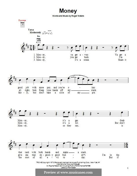 Released as a single, it became the band's first hit in the united states, reaching number 10 in cash box magazine and number 13 on the billboard hot 100. Money (Pink Floyd) by R. Waters - sheet music on MusicaNeo