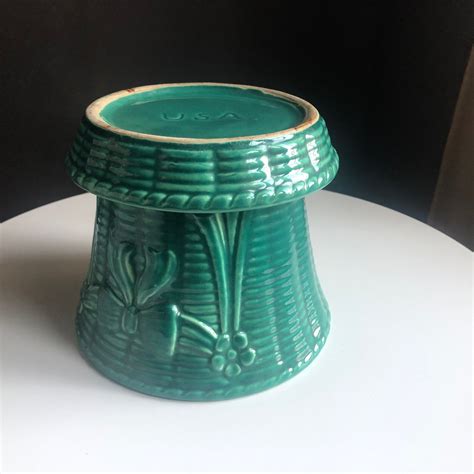 Vintage Shawnee Pottery Planter Attached Saucer Turquoise Etsy