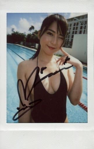 Misaki Horio With Handwritten Signature Bust Up Swimsuit Black