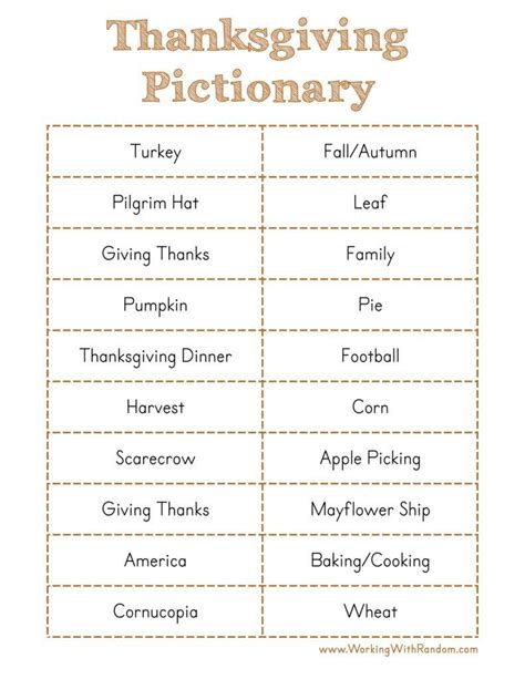 From the game gal here's a list of words to play the drawing game pictionary or a similar game. Thanksgiving Fun | Thanksgiving family games, Fun ...