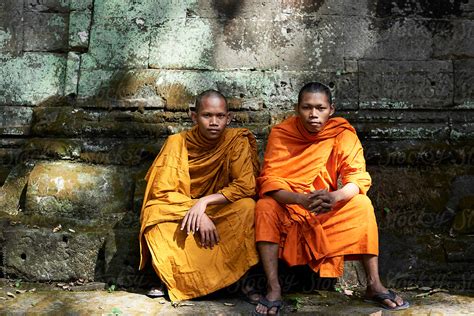 Couple Of Monks In Orange Garment By Ivan Gener Monk Buddha