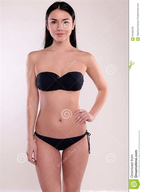 Beautiful Woman With Perfect Body With Dark Straight Hair