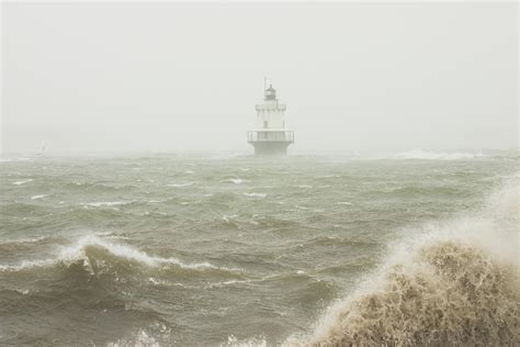 Spring Point Ledge Lighthouse In Storm In Portland Maine