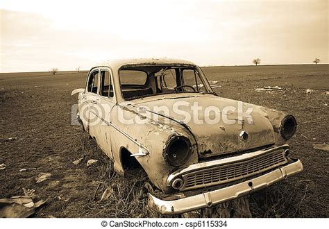 View At Old Lonely Car At Countryside Photo In Old Imge Style Canstock