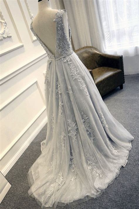 Wedding Dressesbridal Gownlace Wedding Dresslight Grey Wedding Dress
