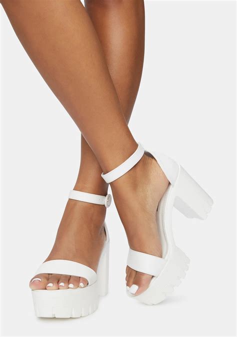 Platform Chunky Heel Sandals White Dolls Kill