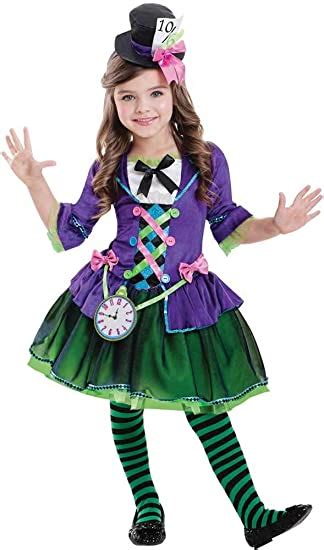 Amscan Colorful Miss Mad Hatter Costume With Clock Badge And Hat