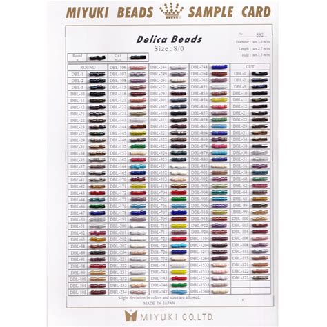 Carta De Colores Miyuki Delica 80 Dbl Sample Card N°848 New