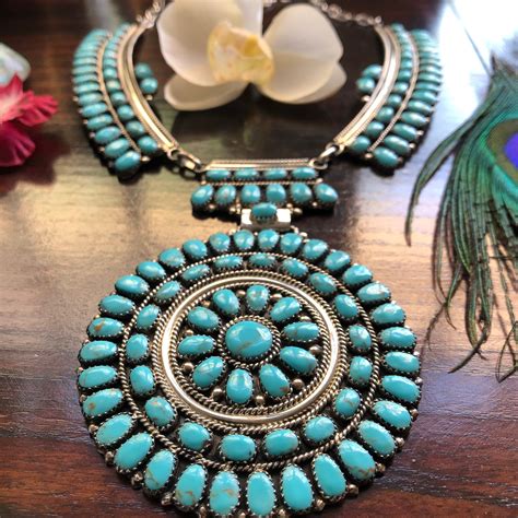 Navajo Turquoise And Sterling Cluster Petit Point Bib Statement Necklace