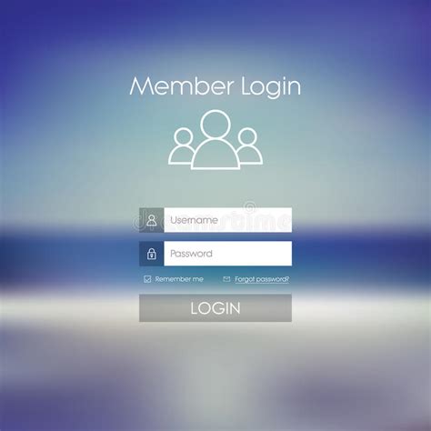 Login Form Menu With Simple Line Icons Blurred Stock Illustration