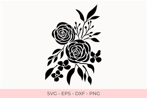 Rose Flowers Silhouette Svg Rose Florals Silhouette Svg Flower