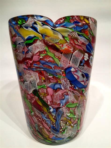 Mid Century Modern Avem Vase Artistic Blown Murano Glass Multicolored And Red Circa 1950 For