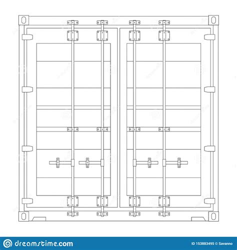 Freight Shipping Container Outline Drawing Stock Vector