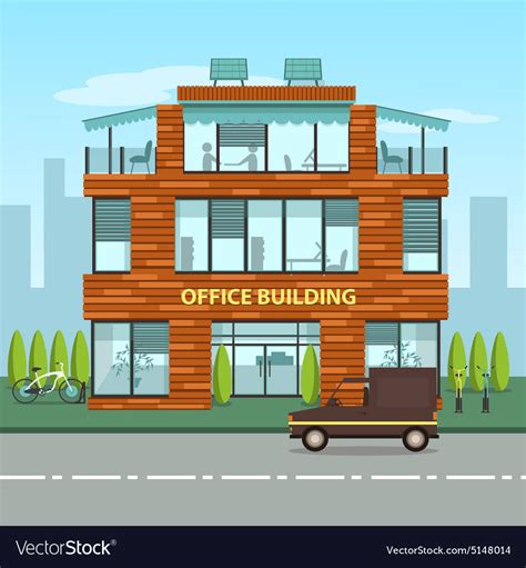 Modern Office Building In Cartoon Flat Style Vector Image