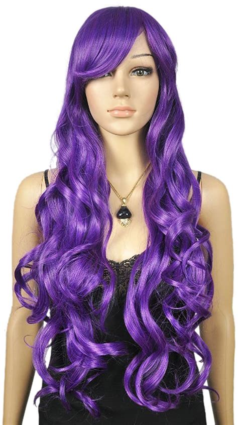 Wiginway Sexy Purple Long Curly Wave Synthetic Wig Party Cosplay Wig Halloween Xmas