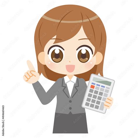 Anime Style Illustration Of A Woman With A Calculator ー 電卓を持っているスーツの女性