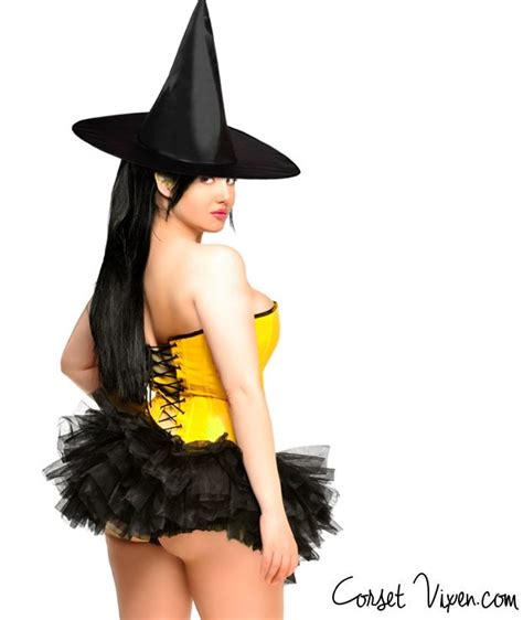 Pin Up Yellow Witch Costume Halloween Corset