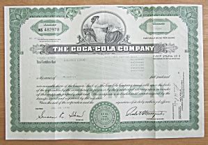 A stock is part of the permanent finance of a business. 1987 The Coca Cola Company Stock Certificate
