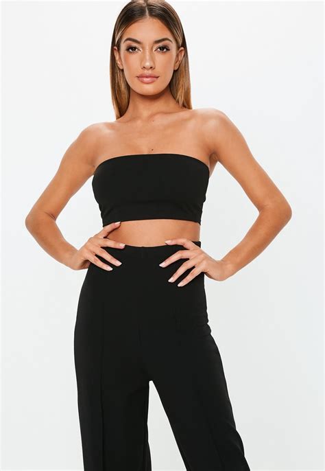 Missguided Black Stretch Crepe Bandeau Top With Images Bandeau