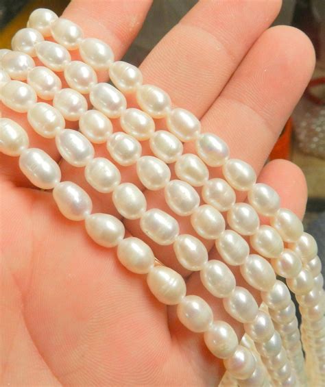 Mm White Freshwater Pearl Rice Beads String Inchs Bead String