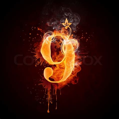 Fire Swirl Number 9 Isolated On Black Background Computer Design