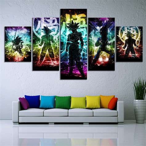 5 pieces wall art on high quality stretched canvas. 5 Piece Dragon Ball Anime Poster Pictures Goku Paintings Cartoon Wall Canvas Art Children Room ...