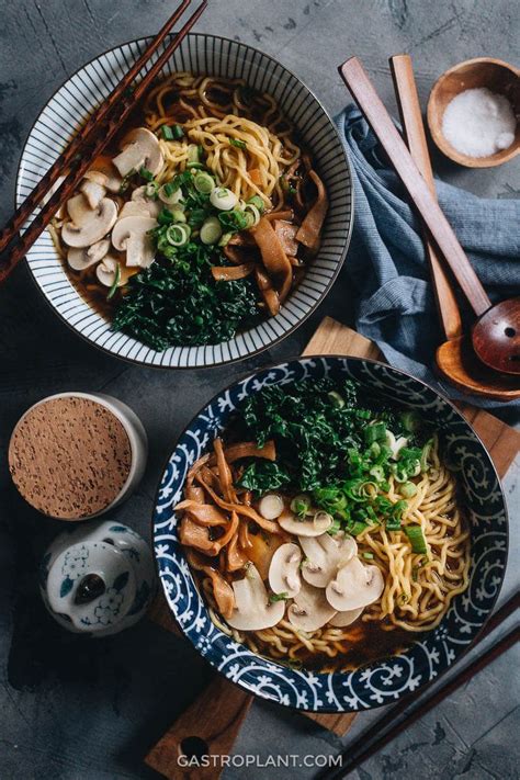 two bowls of vegan shoyu ramen noodle soup mushroom broth ramen recipes vegan recipes easy