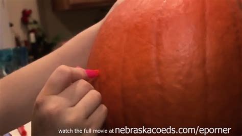 Naked Pumpkin Carving Brunette With Perfect Clam