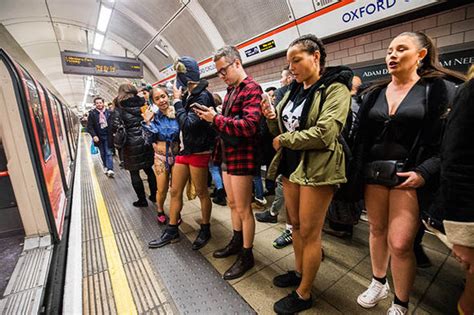 no pants on tube ride london underground commuters flash underwear