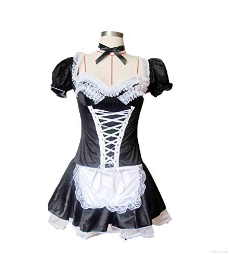 Jj Gogo Womens French Maid Costume Sexy Black Satin Halloween S 5xl L