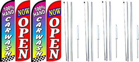Car Wash Now Open King Windless Feather Flag Sign Kit With