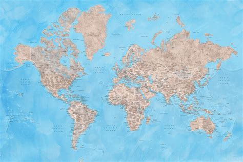 Stadtkarte Von Detailed Watercolor World Map In Brown And Blue Bree ǀ