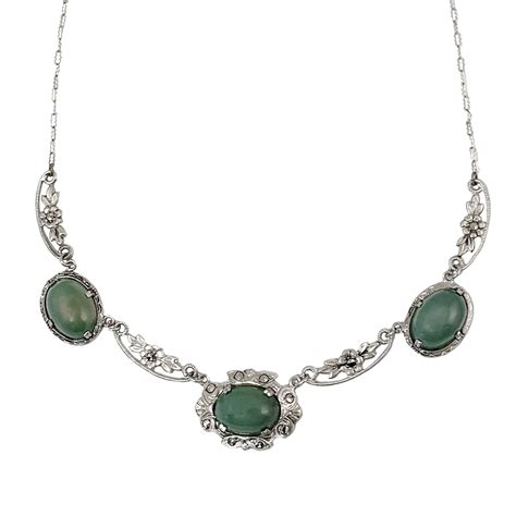 Antique Sterling Silver And Green Chrysoprase Necklace Stones