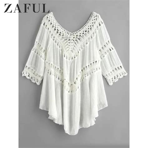 Zaful Crochet Panel Beach Bikini Cover Up Cover Ups Swimwear Women