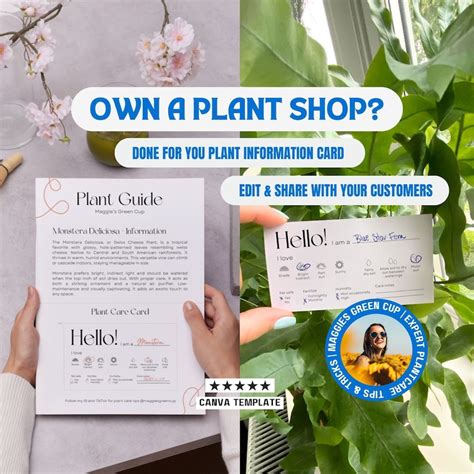Plant Profile Care Guide Editable Canva Cards Plant Labels Indoor