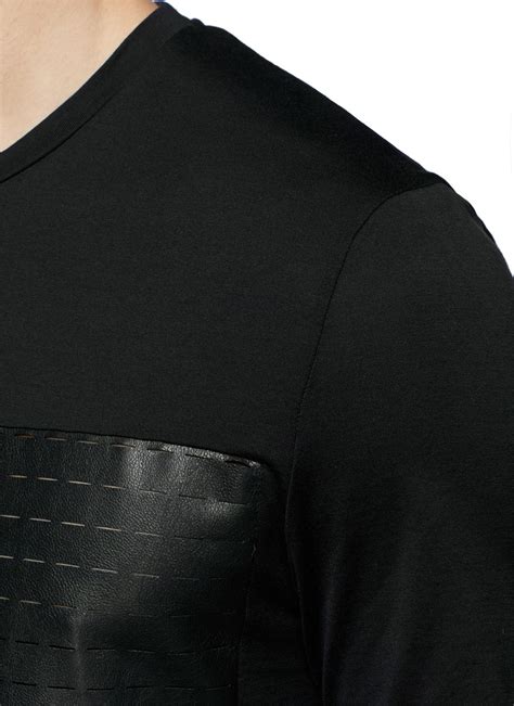 Lyst Neil Barrett Perforated Faux Leather Front T Shirt In Black For Men