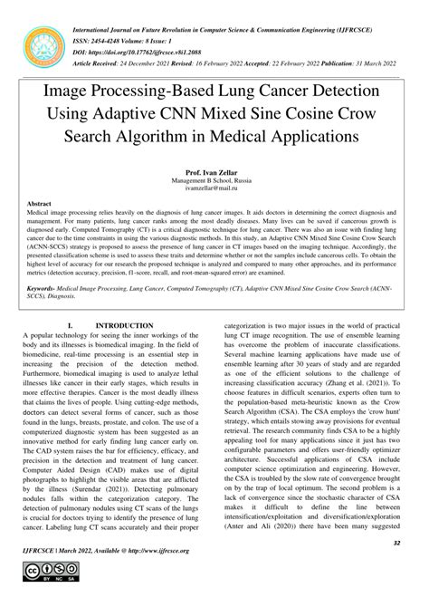 Pdf Image Processing Based Lung Cancer Detection Using Adaptive Cnn Mixed Sine Cosine Crow