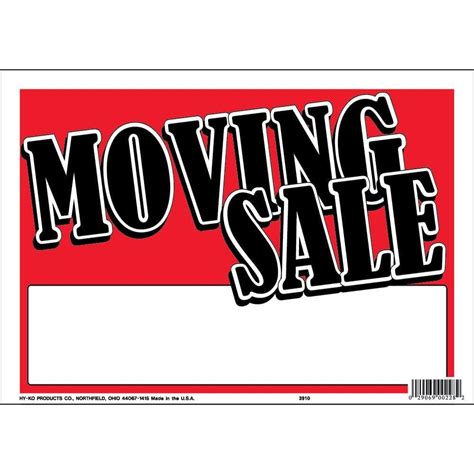 Hy Ko 9 In X 12 In Plastic Contemporary Moving Sale Sign 3910 The