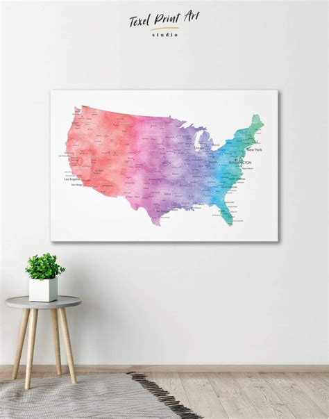 Colorful Travel Map Of The Usa Canvas Wall Art Texelprintart
