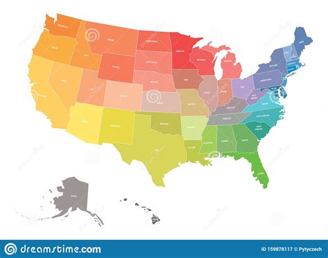 Map Of Usa United States Of America In Colors Of Rainbow Spectrum