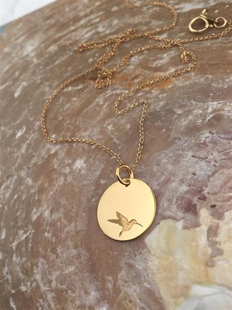 Dainty 14k Solid Gold Hummingbird Necklace Personalized Etsy