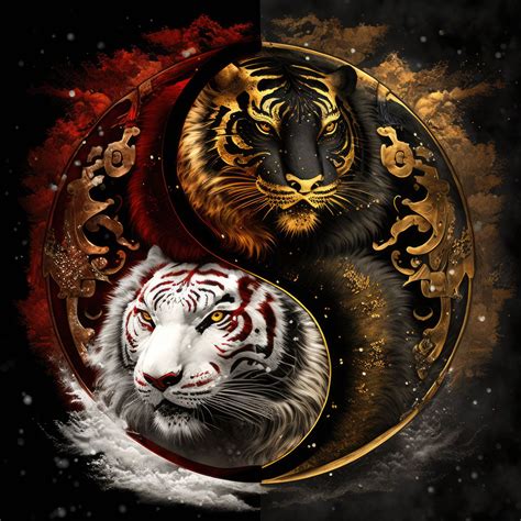 White And Gold Tigers Yin And Yang Download Instant Etsy In 2023