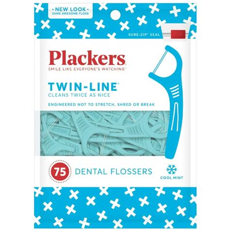 Plackers Twin Line Dental Flossers Cool Mint 75 Each Pack Of 2