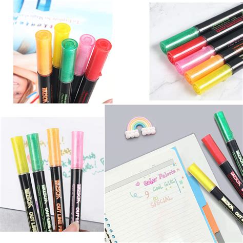 12 Colours Double Line Outline Pensoutline Pens Double Line Markers