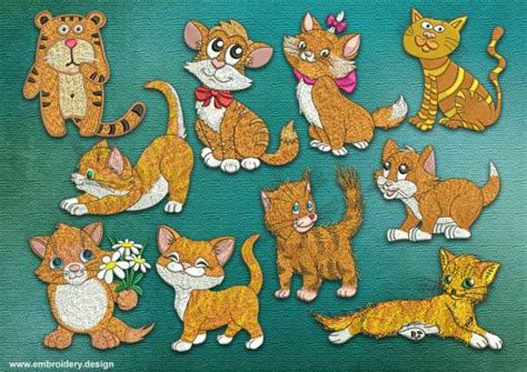 Pack Of Adorable Red Kittens And Cats Embroidery Designs Pack