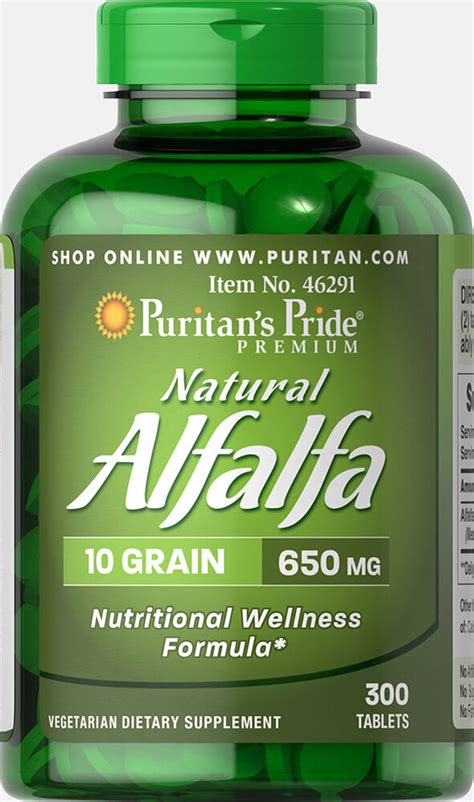 Natural Alfalfa 650 Mg 300 Tablets 46291 Puritans Pride