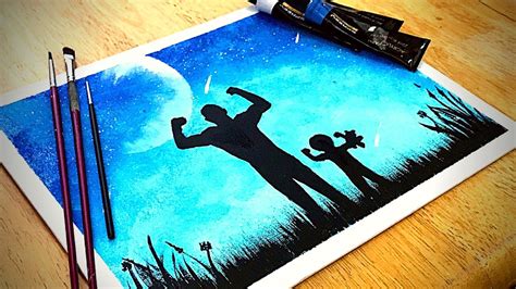 Easy Acrylic Painting Father And Son Happy Fathers Day Youtube