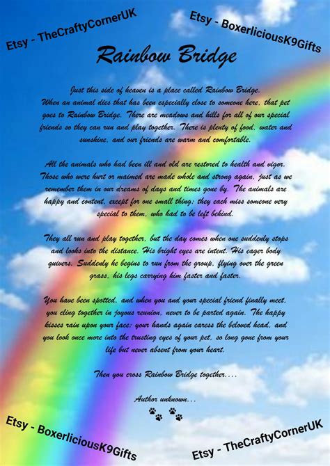 Rainbow Bridge Poem Pet Loss Memorial Bereavement Picture Dog Etc Pdf
